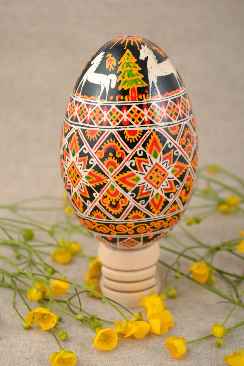 Easter egg painted with acrylic dyes handmade pysanka beautiful goose egg photo 1