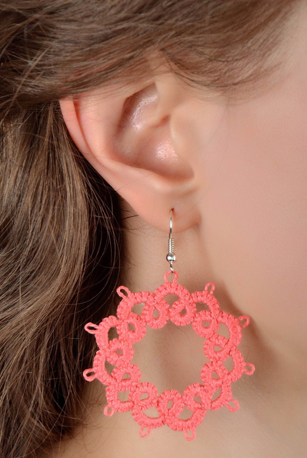 Earrings made from woven lace Coral Star photo 4