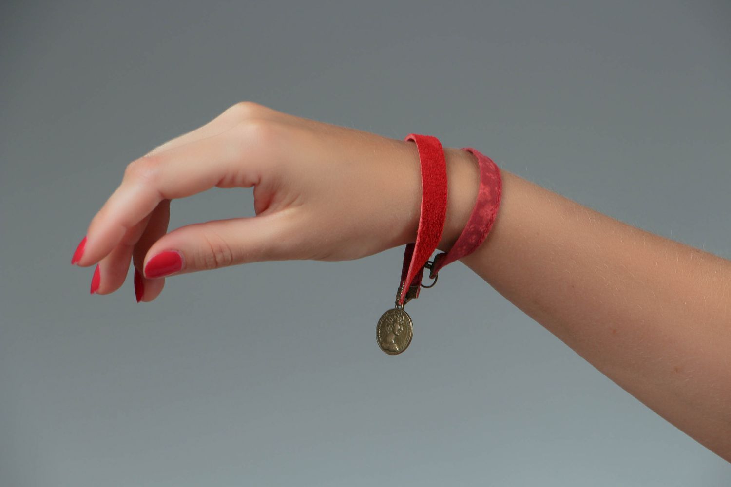 Double wrap leather bracelet red photo 4
