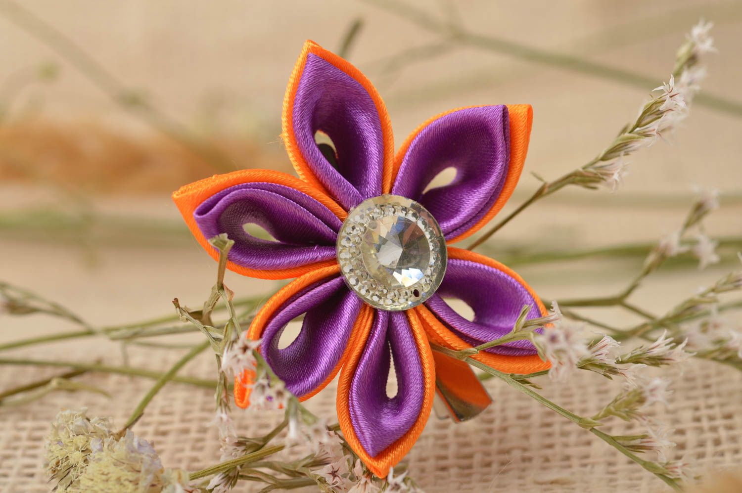 Violett orange Blume Haarspange handgemachter Schmuck Accessoires für Mädchen foto 1