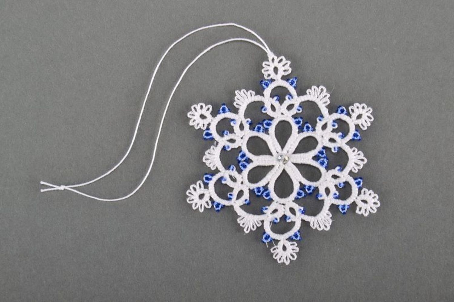 Christmas tree lace hanging decoration made of cotton Snowflake photo 3