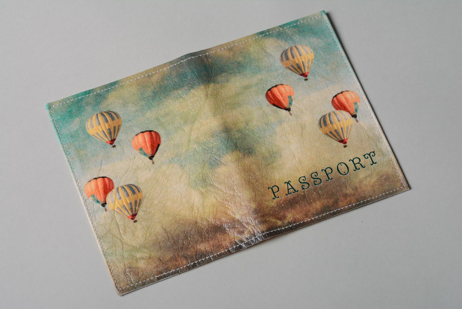 Handmade leather passport cover with print Balloons photo 5