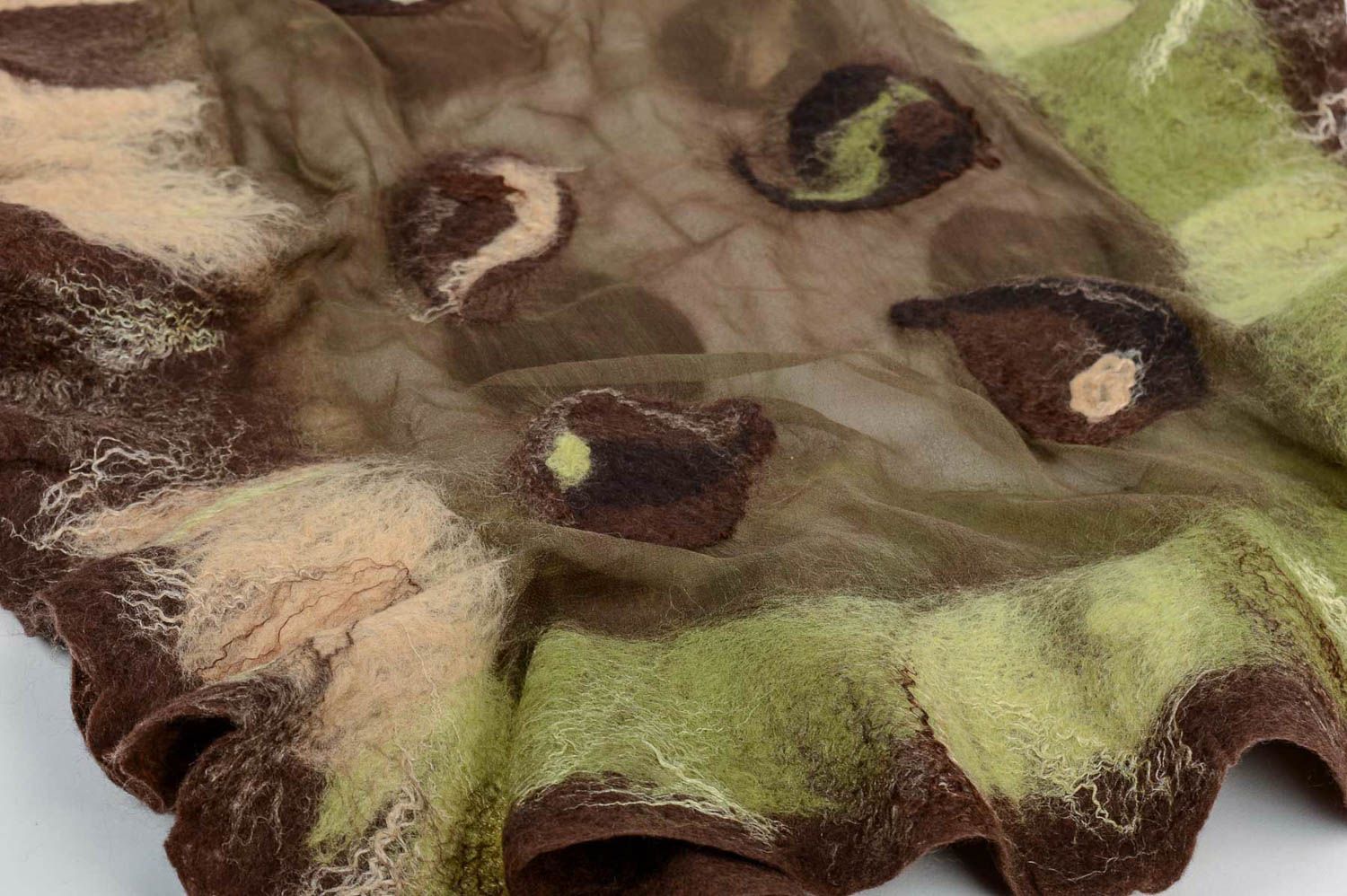 Schal Tuch handmade Damen Schal Tuch braun Schal aus Seide und Wolle lang foto 5