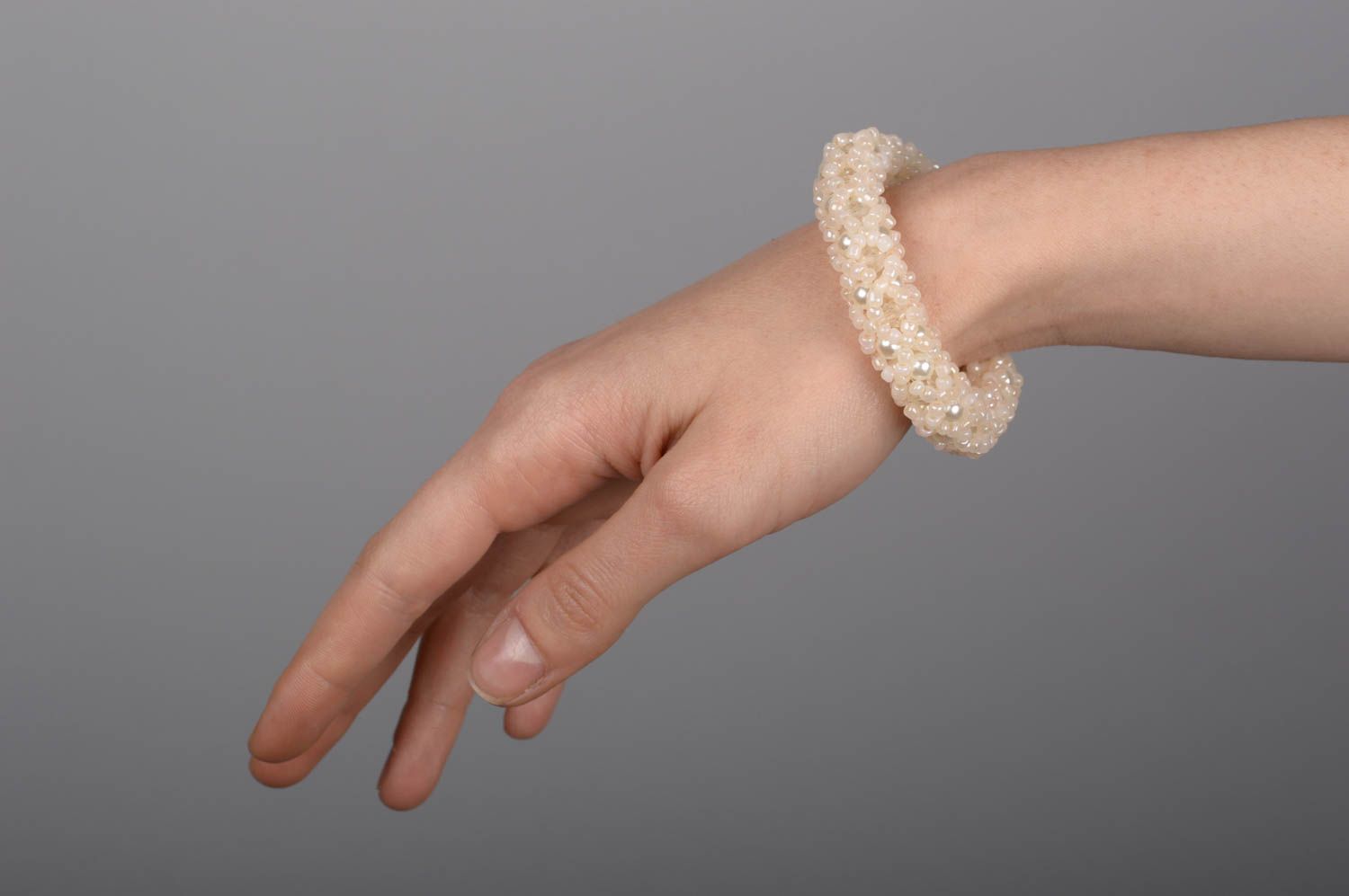 White handmade beaded cord wrist adjustable bracelet for girls photo 5