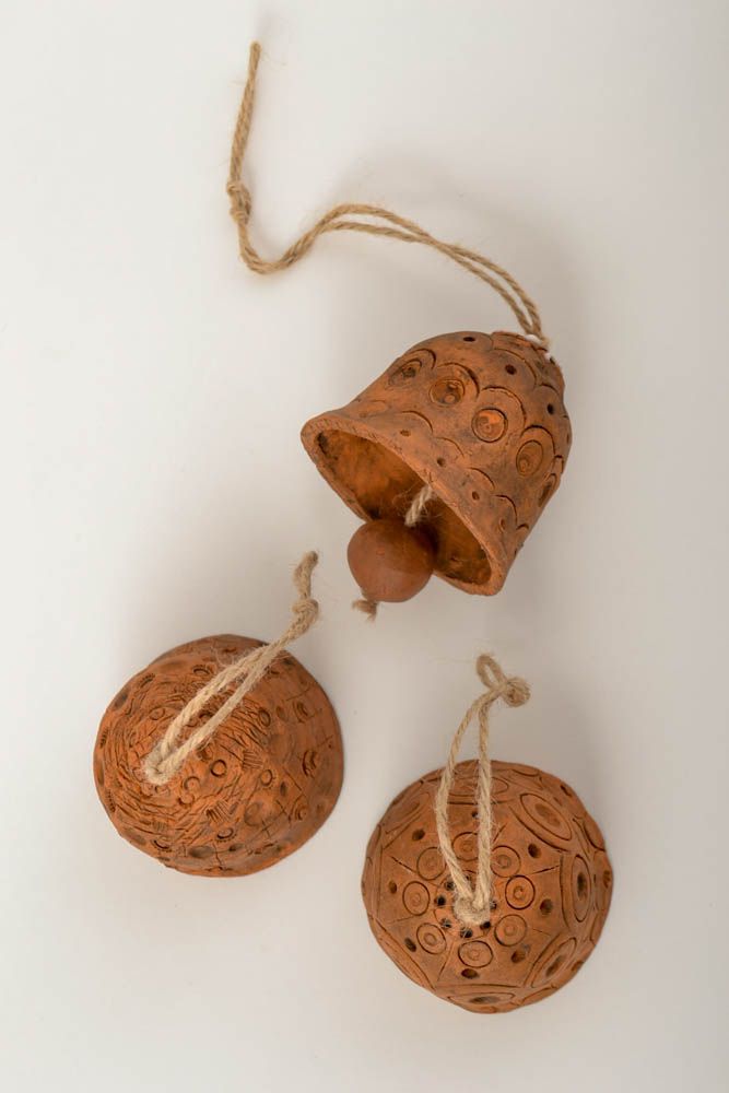 Handmade 3 clay bells unique festive ceramic presents designer interior ideas photo 5