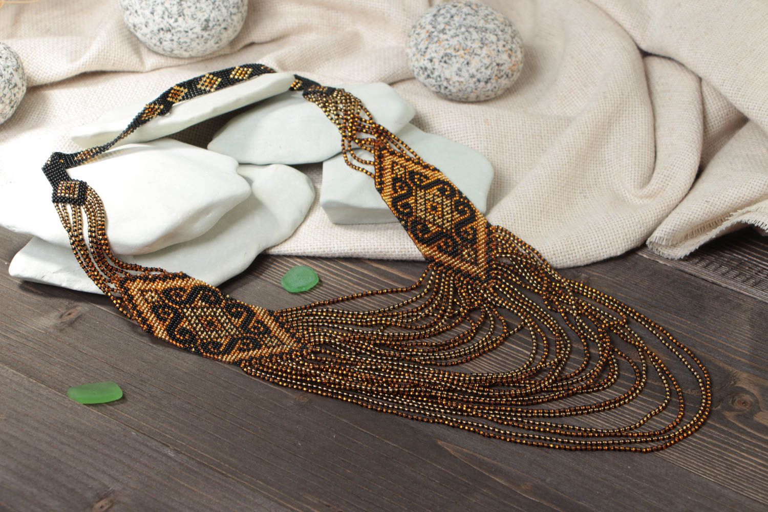 Beaded gerdan beautiful dark handmade necklace with ornament  photo 1