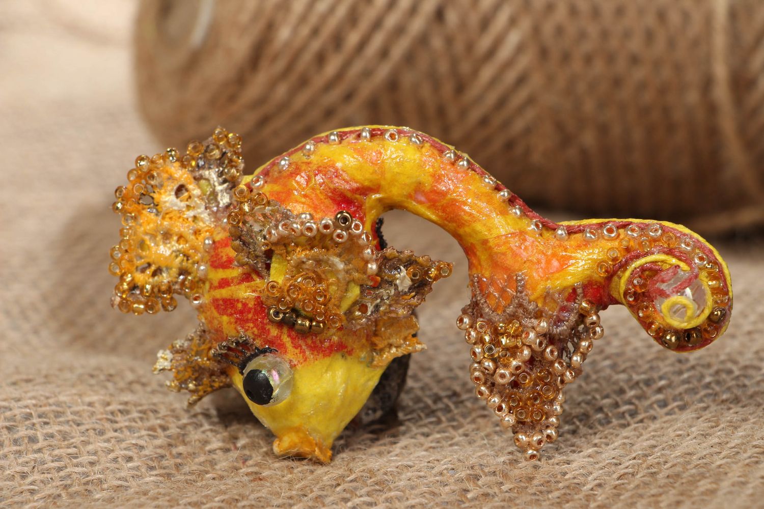 Papier mache brooch in the shape of goldfish photo 5