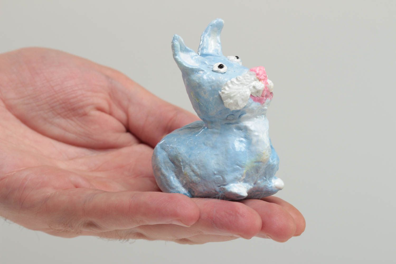 Figurine décorative fait main Statuette lapin bleu pâte polymère Cadeau original photo 5