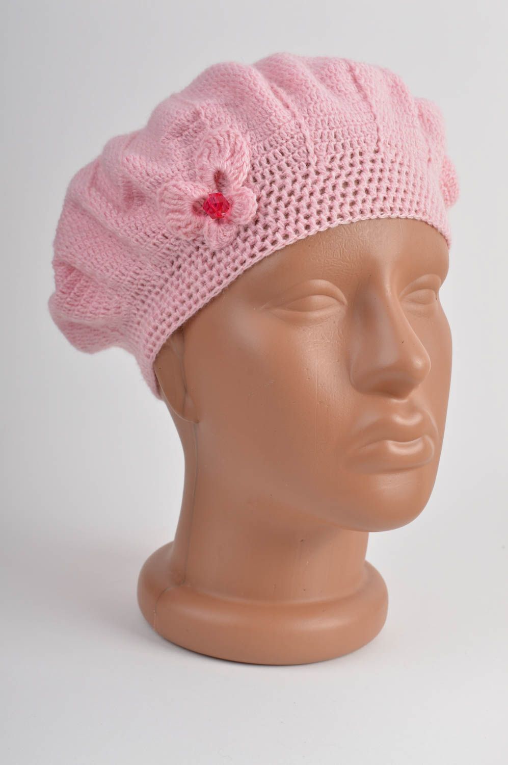 Béret enfant Chapeau enfant fait main rose tricoté en mohair Accessoire fille photo 2
