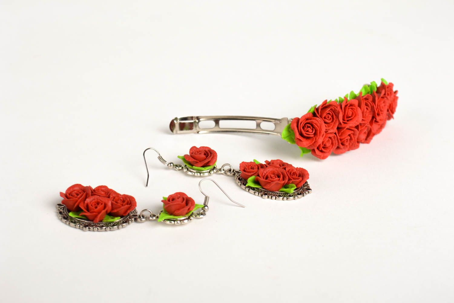 Handmade jewelry set plastic earrings flower hair clip beautiful jewellery photo 3