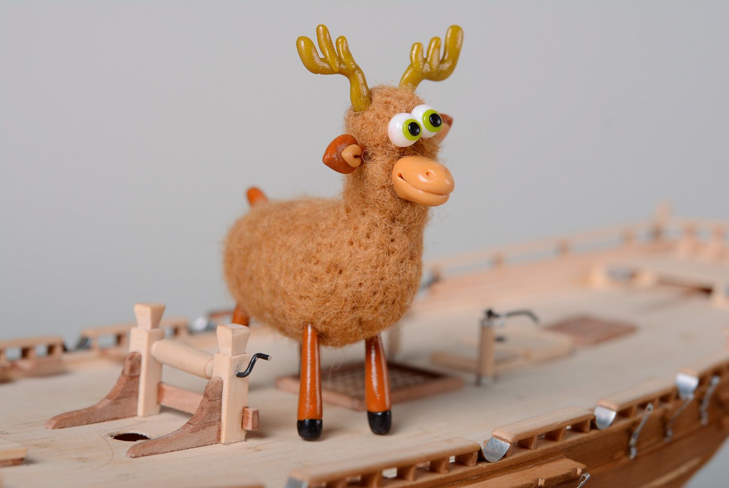 Handmade miniature felted wool toy Elk photo 1