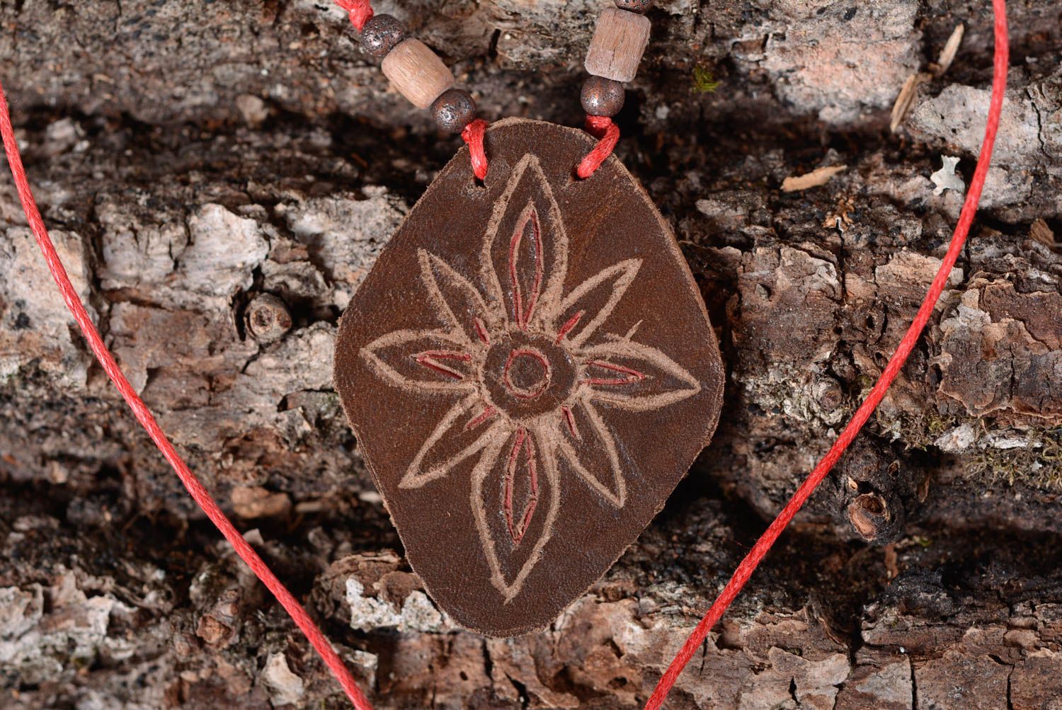 Handmade pendant leather necklace unusual pendant designer accessory gift ideas photo 1