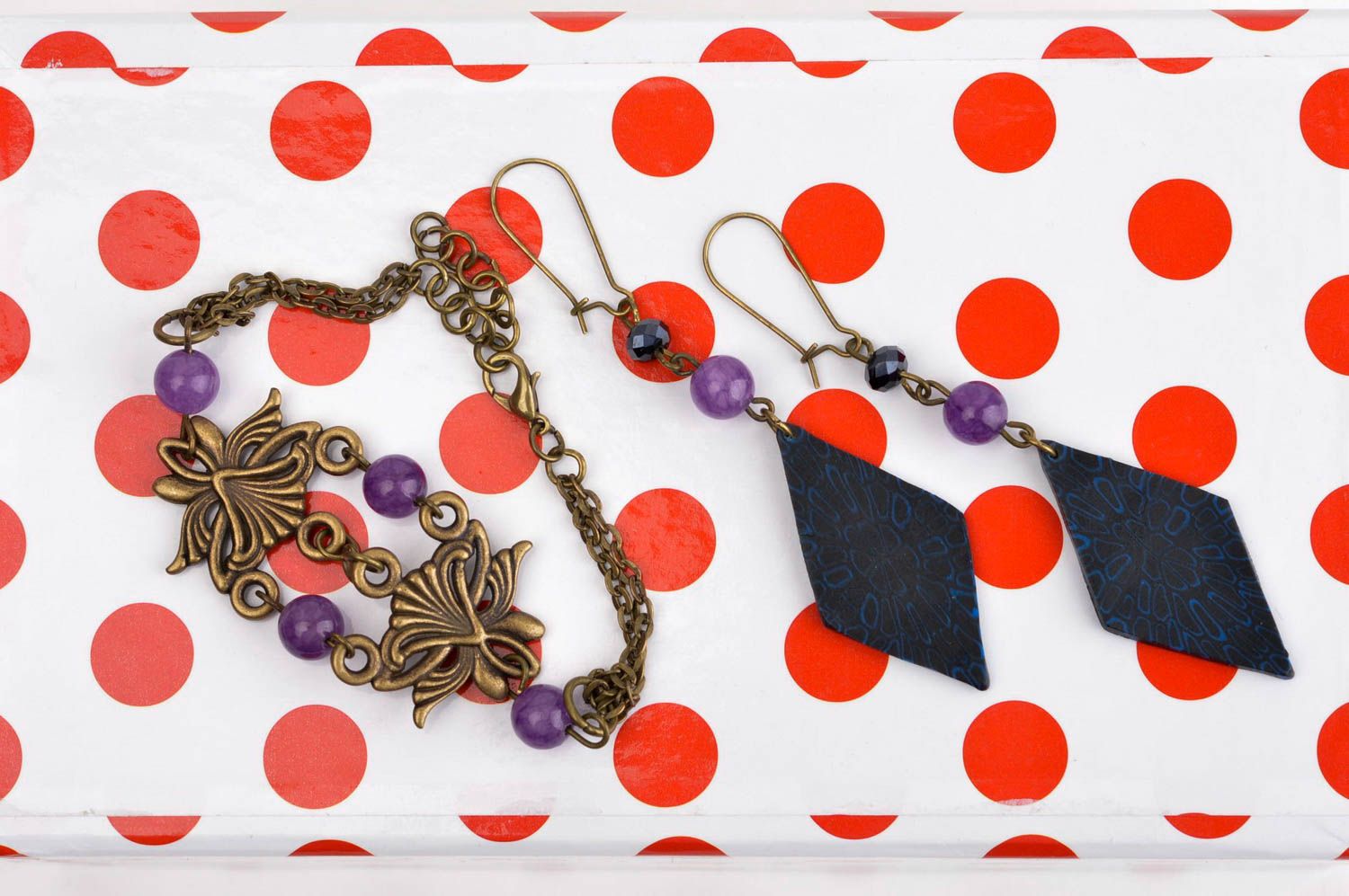 Handmade Ohrringe Schmuck Set Armband Damen Mode Accessoires lila originell foto 1