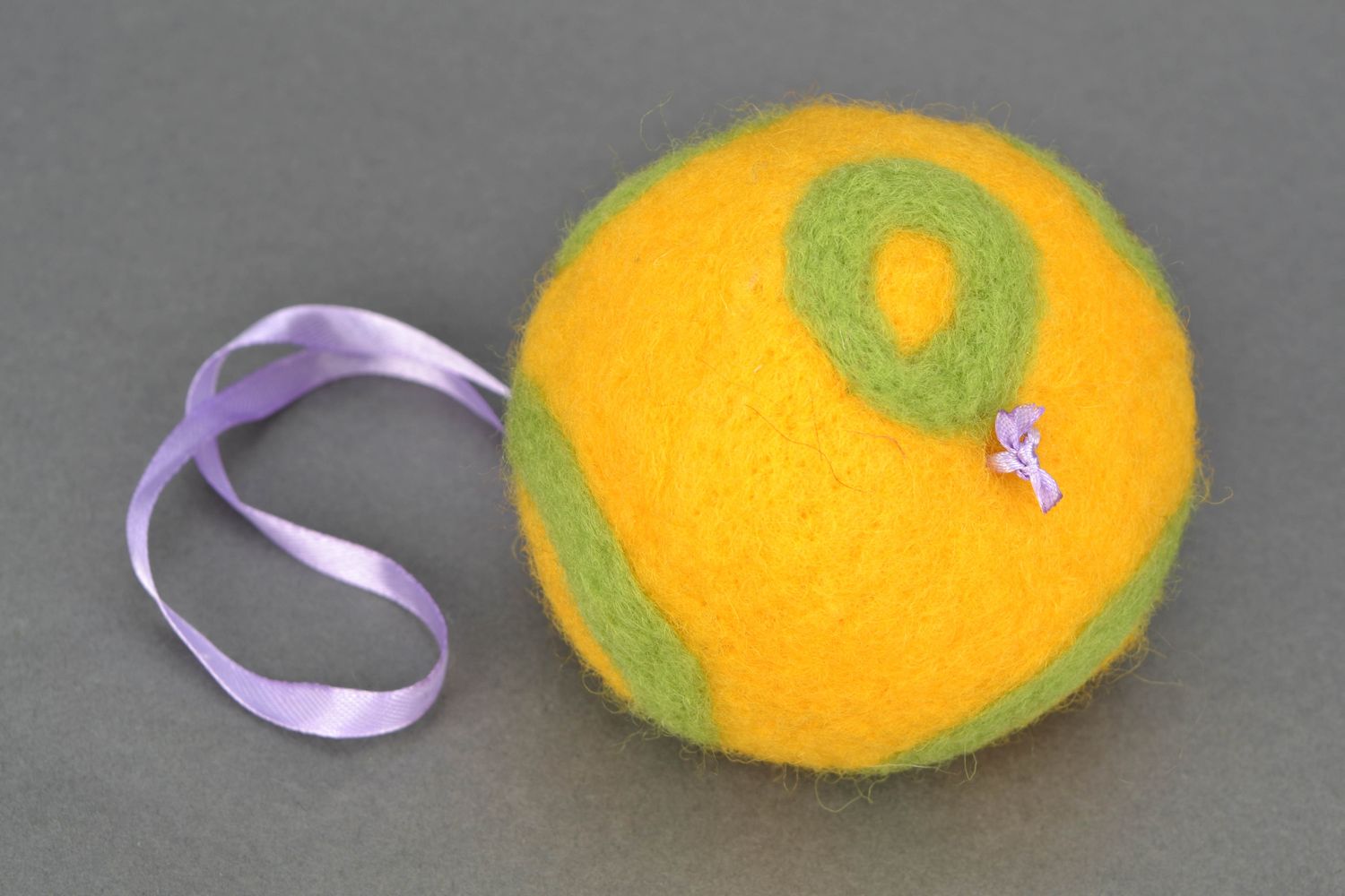 Christmas tree decoration felted of wool Yellow Ball photo 3
