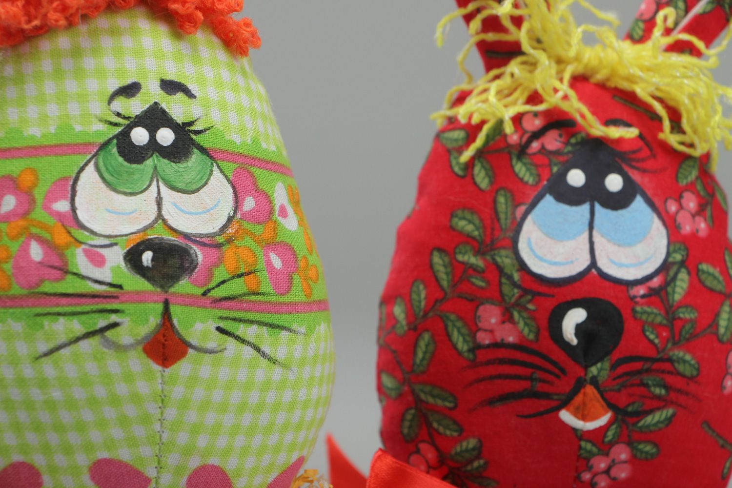 Handmade beautiful interior soft toys Rabbits sewn of fabric Easter decorations photo 2