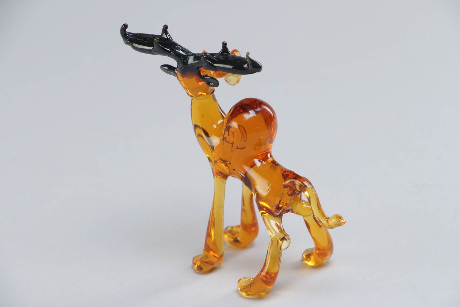 Handmade collectible lampwork glass miniature animal figurine of surprised elk photo 4