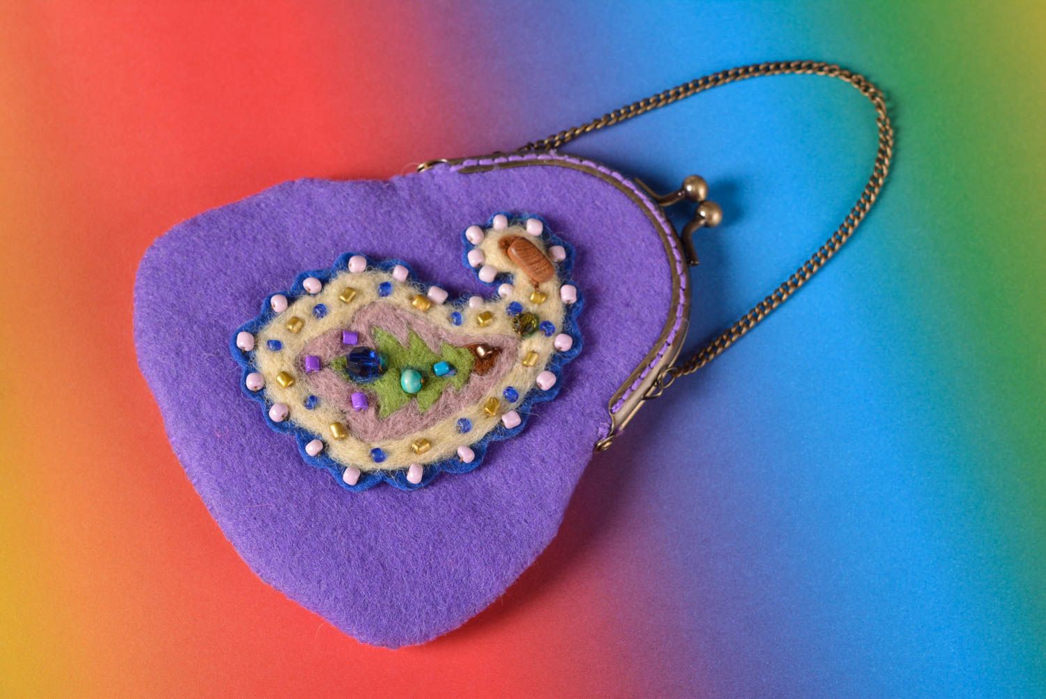 Сумка ручной работы женский кошелек фиолетовый на цепочке сумка из шерсти фото 1