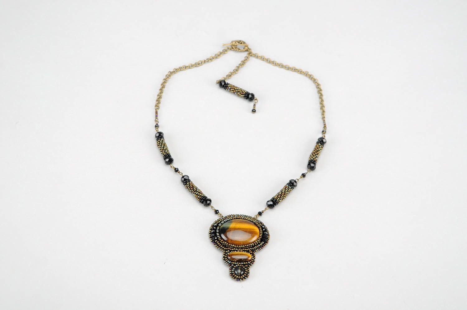 Pendant with Beads and Tiger's Eye Stone photo 3