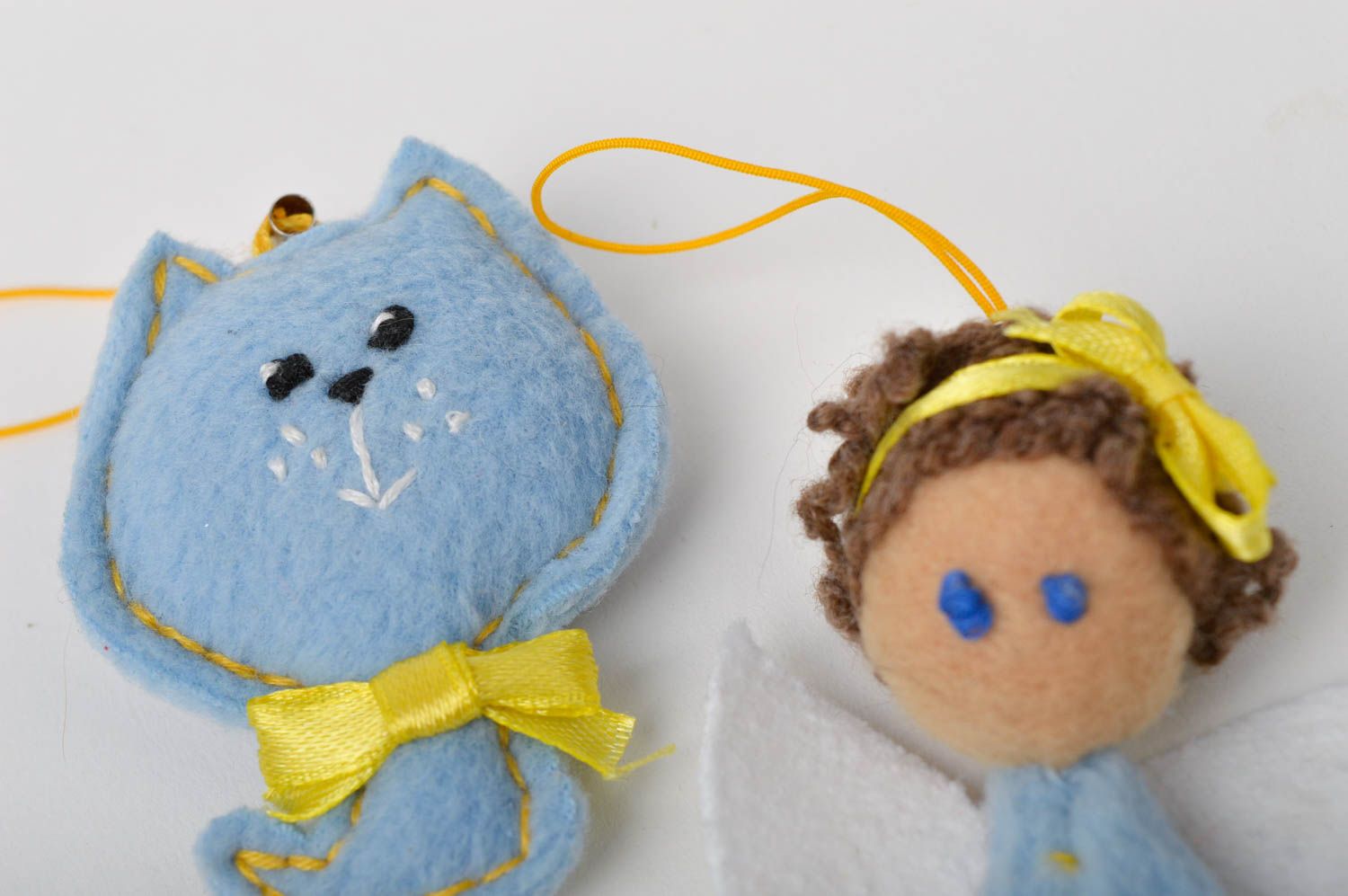 Porte-clé ange fille Porte-clé chat bleu fait main textiles Cadeau original photo 3