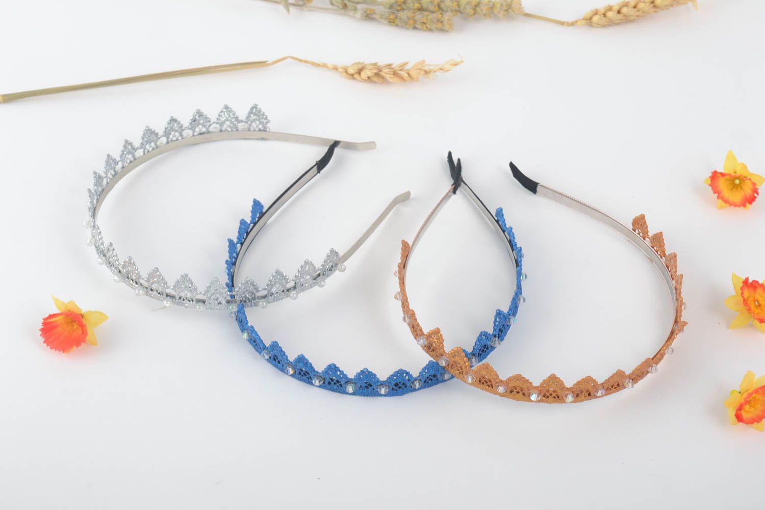 Beautiful handmade diadem hair band head accessories set 3 pieces gifts for her photo 1