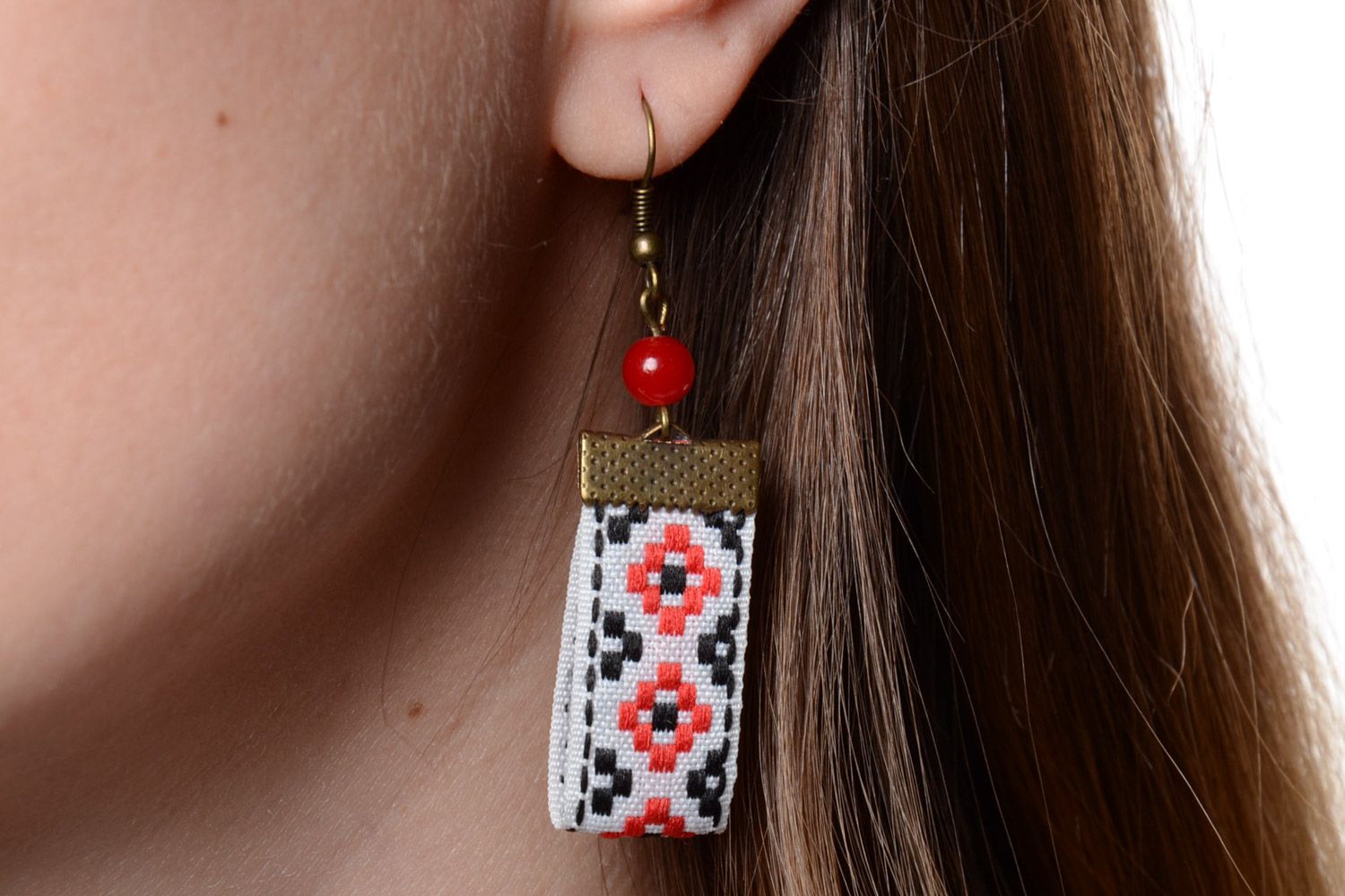 Handmade textile earrings with ethnic prints bright beautiful jewelry photo 4