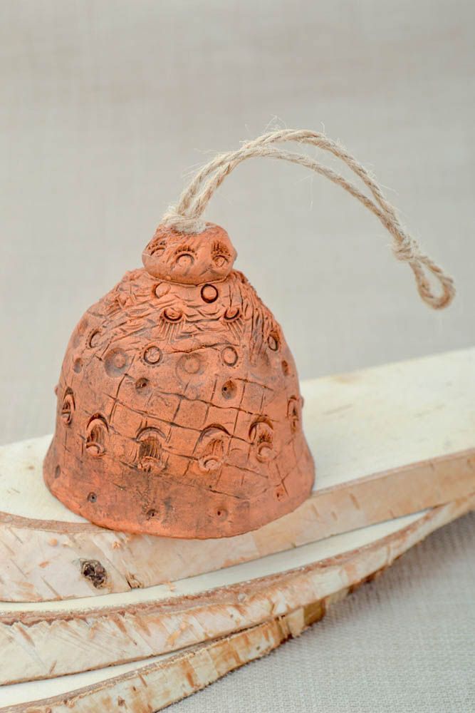 Handmade festive ceramic bell designer clay home interior figurine unique gift photo 1