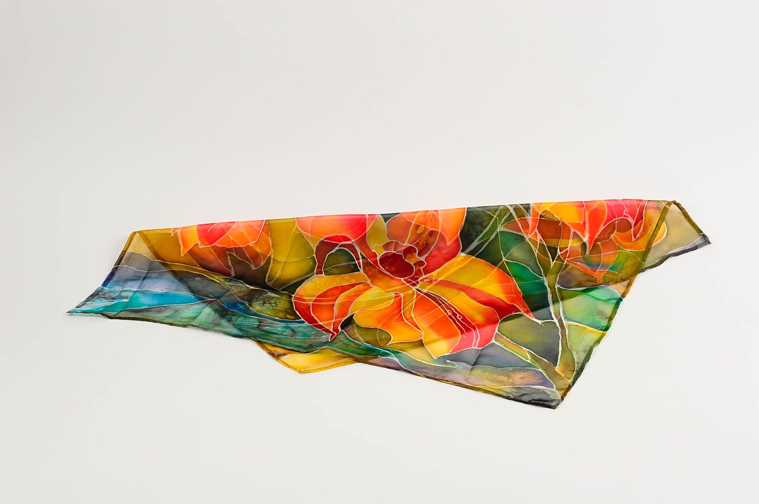 Красочный шарф ручной работы женский шарф с цветком шифоновый шарф красивый фото 2