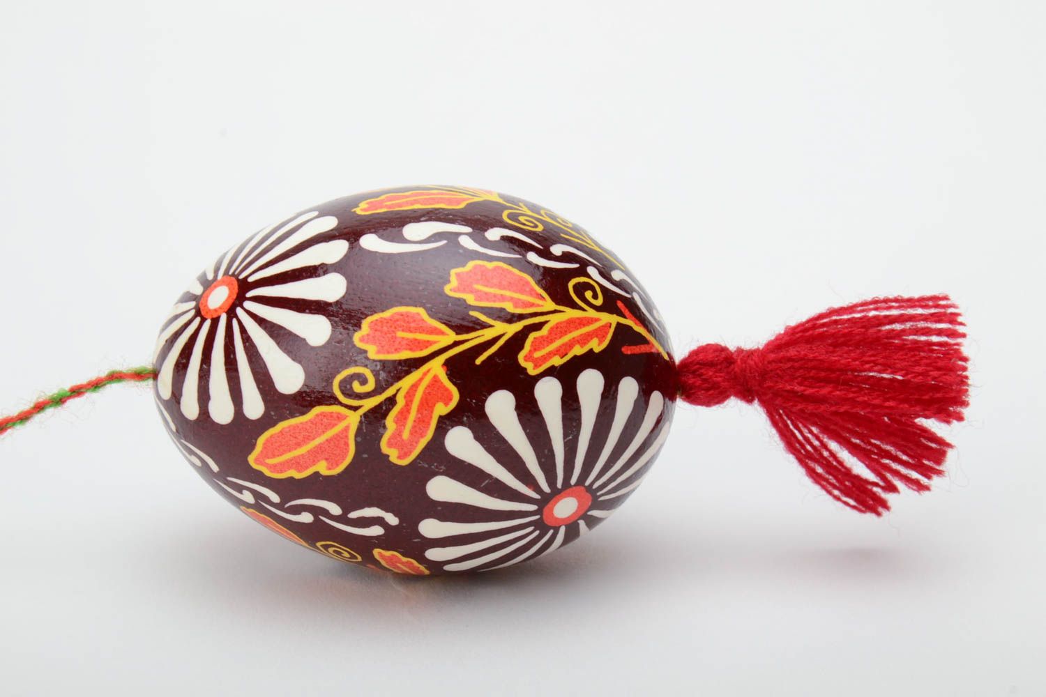 Handmade painted Easter egg decorated using waxing and Lemkov techniques designer interior pendant photo 3