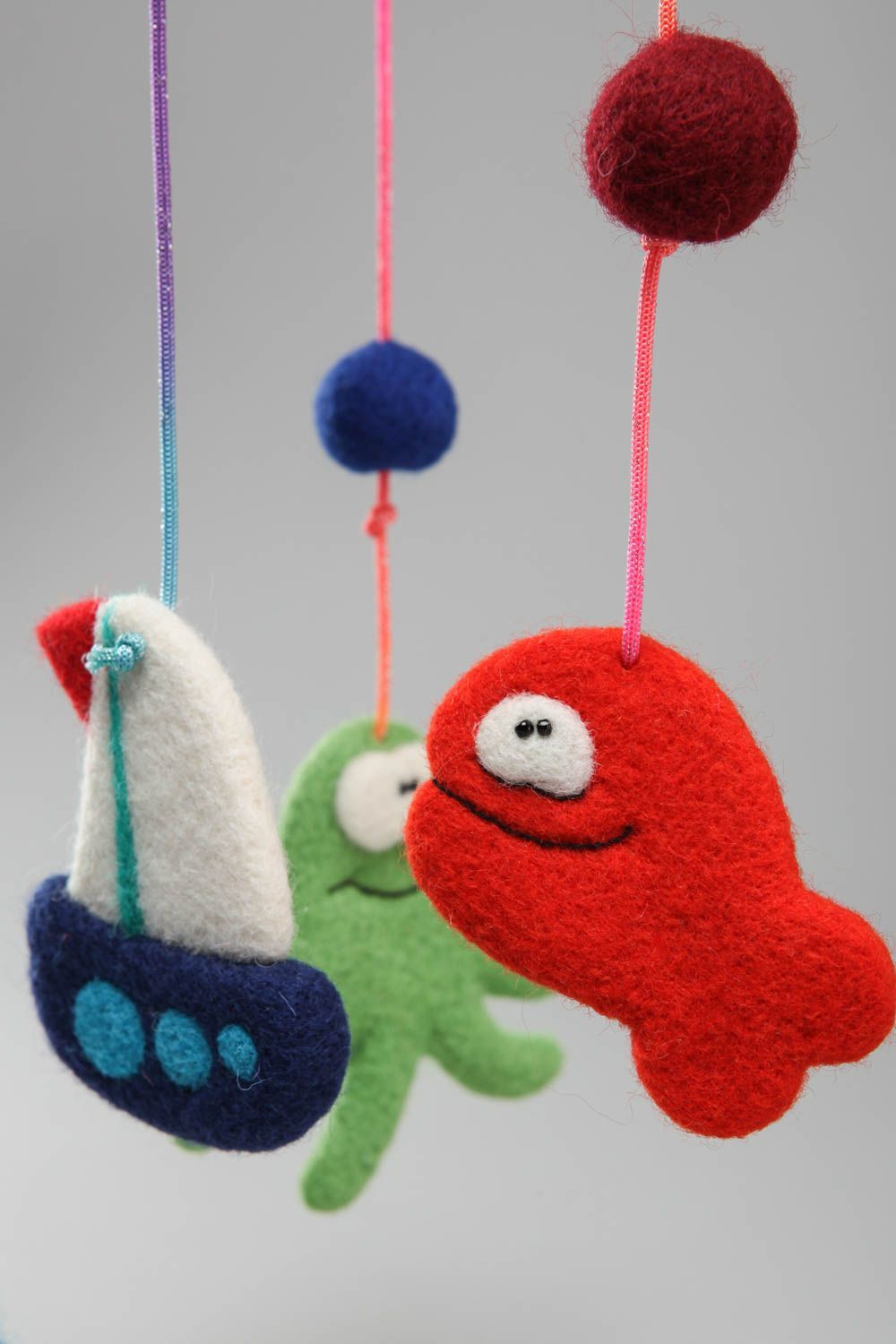 Mobil for cradle with colorful toys made of natural wool handmade baby toys photo 2