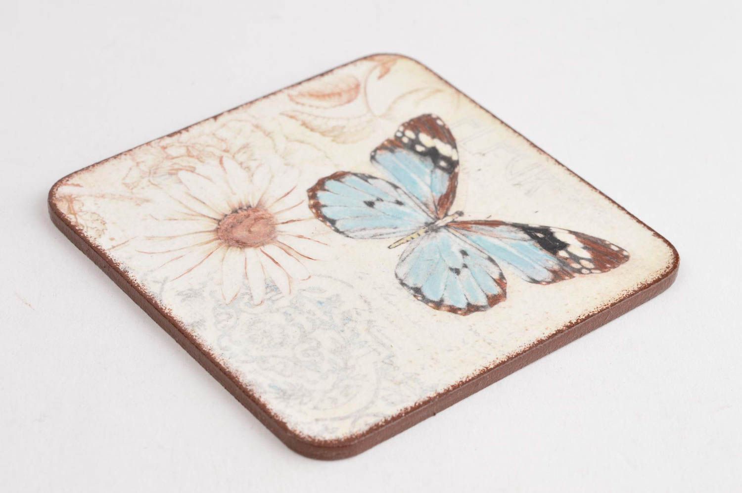 Handmade decoupage coaster square painted coaster unusual stand for ware photo 2