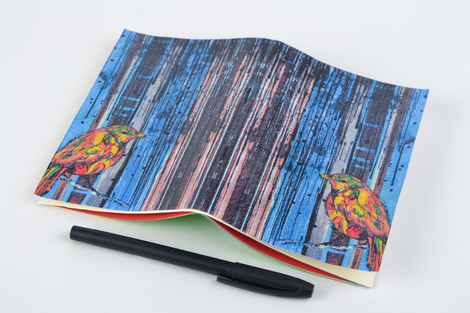 Stilvoller handmade Notizblock mit Umschlag aus Aquarell Pappe geschnürt schön foto 4