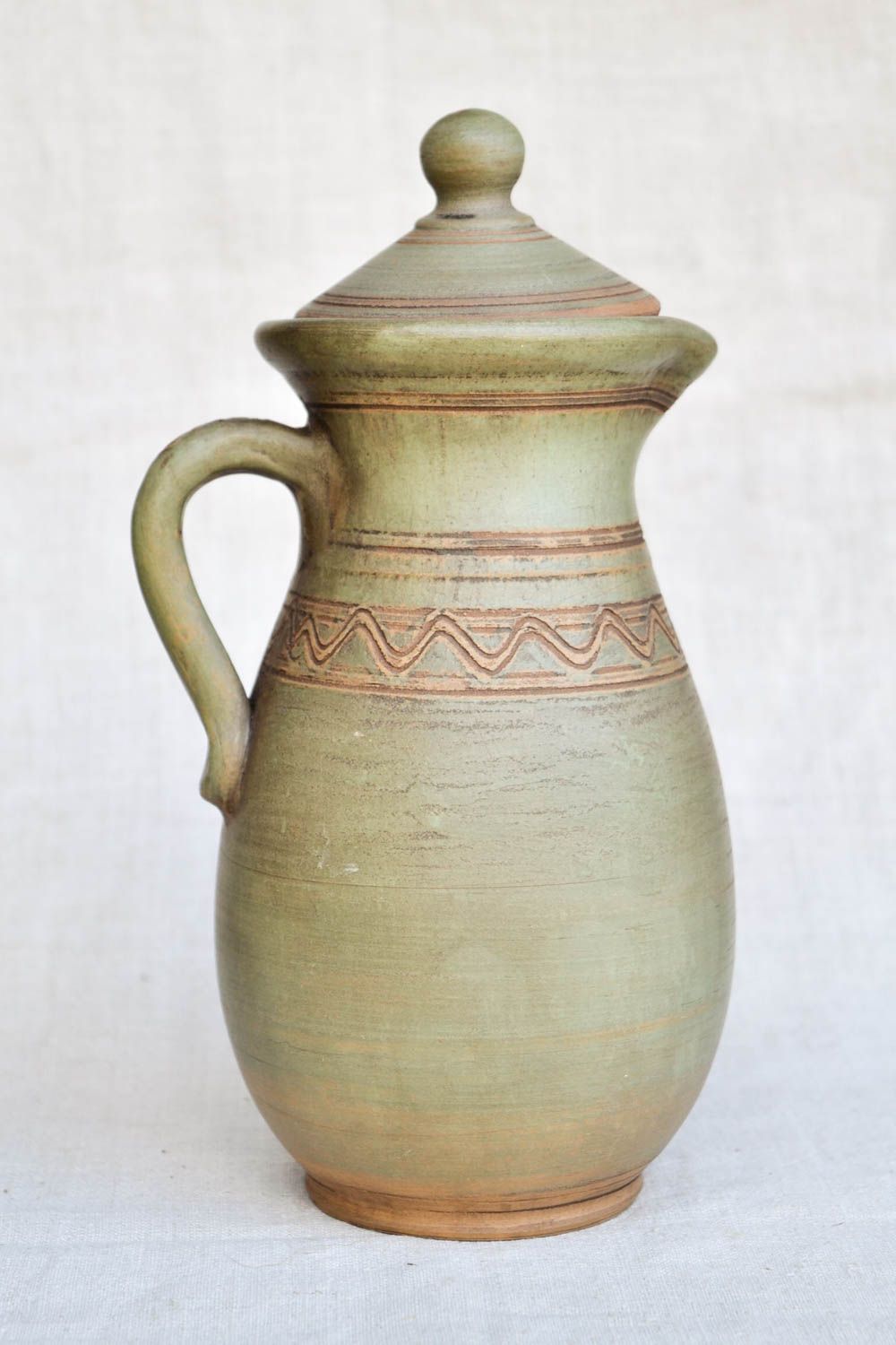 11 inches ceramic 100 oz wine jug in olive color with molded décor 2,6 lb photo 5