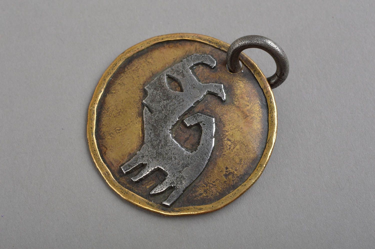 Handmade metal pendant designer metal jewelry stylish brass accessory on cord  photo 3