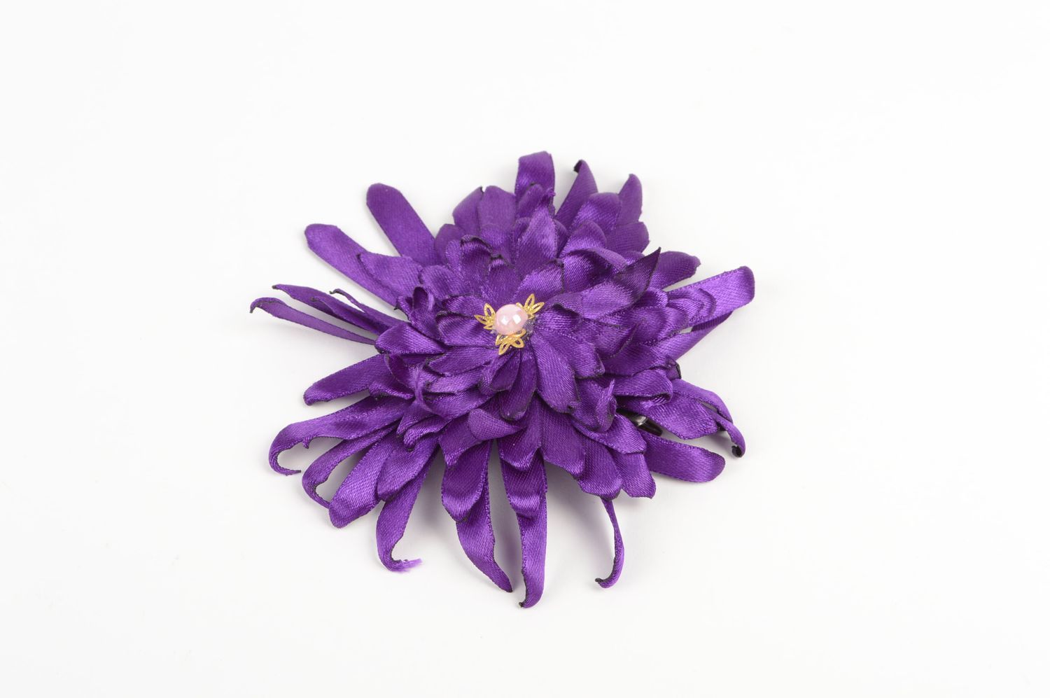 Детская заколка фиолетовая хенд мейд зеколка с цветком аксессуар для волос фото 1