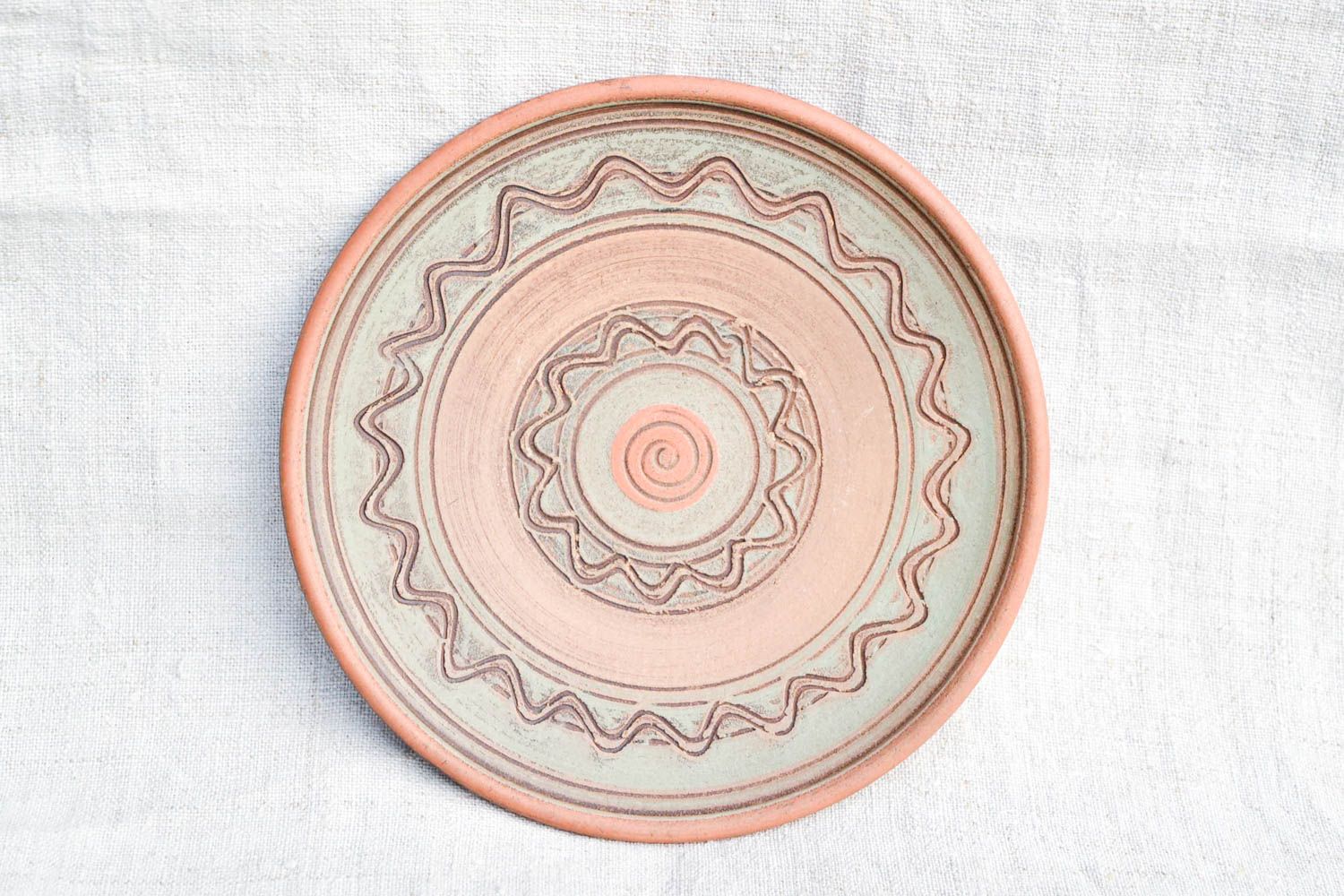 Расписная тарелка хенд мейд глиняная посуда керамическая тарелка эко стиль фото 3