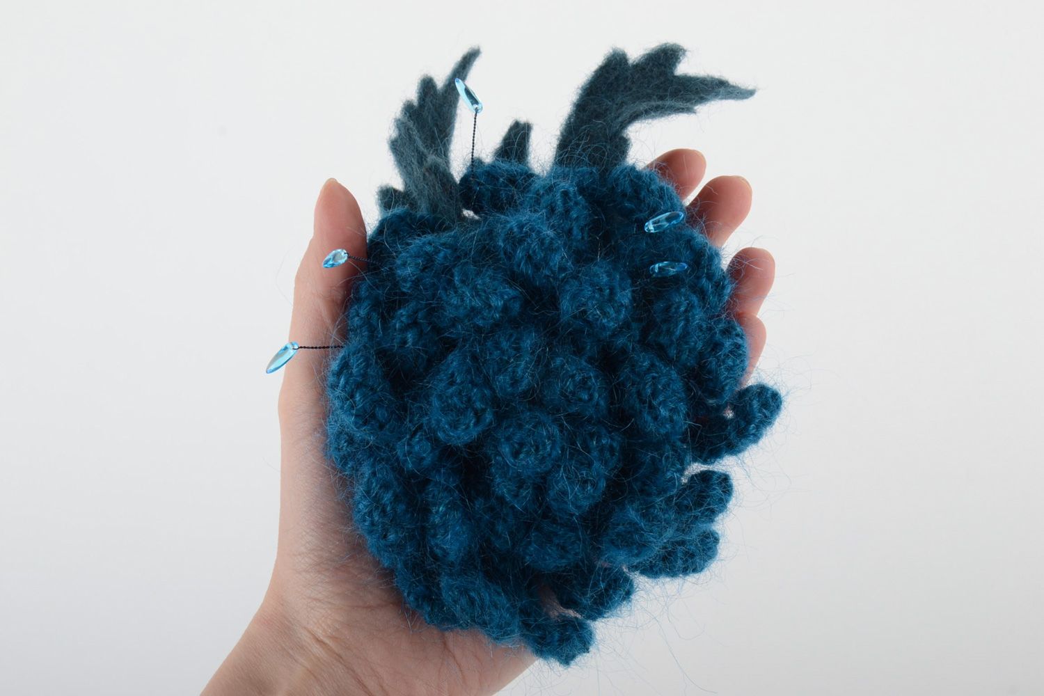 Broche textile originale faite main tricotée de couleur bleue Fleur photo 5