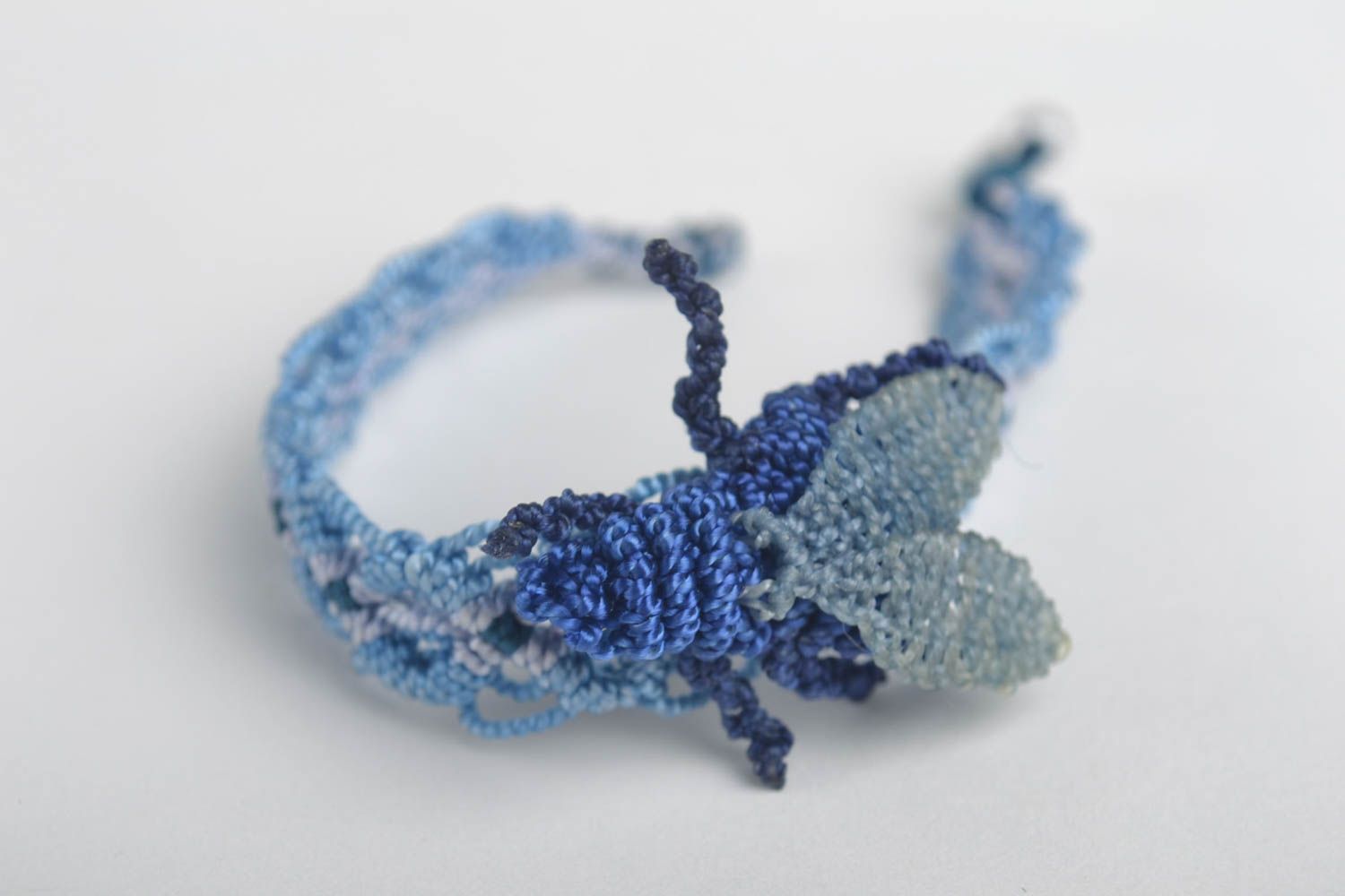 Parure bijoux Bracelet fait main Broche fantaisie bleu fils macramé Cadeau fille photo 2