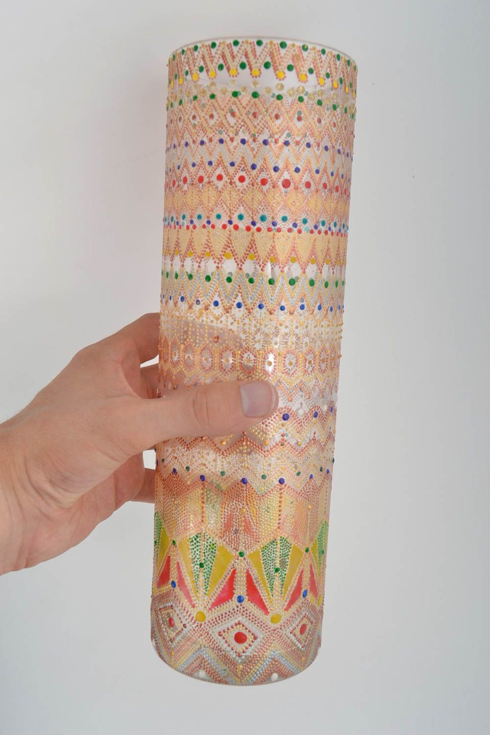Vase droit fait main Déco maison verre Cadeau pour femme peint multicolore 1.5 l photo 5
