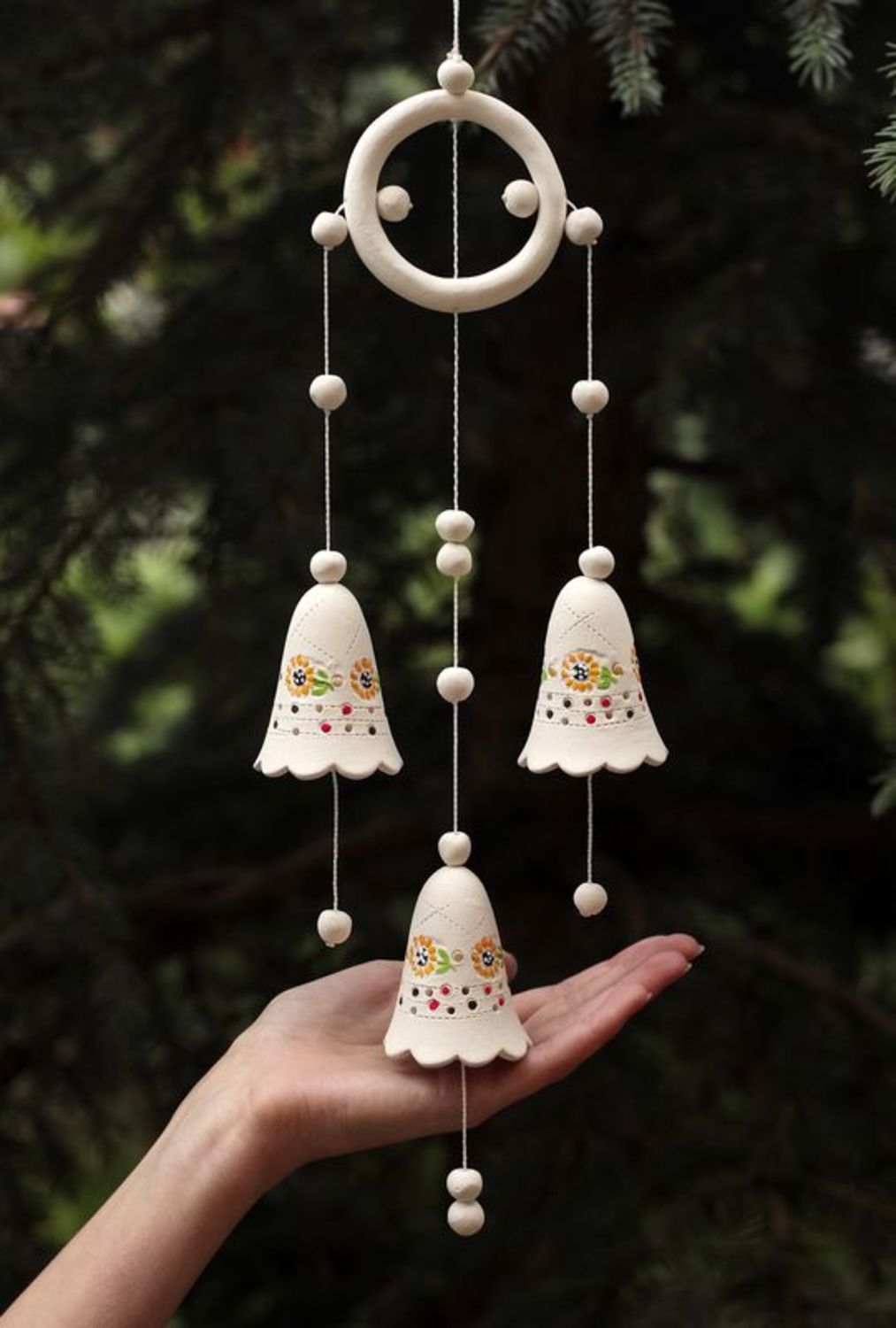 Bells made from white clay with pattern photo 4