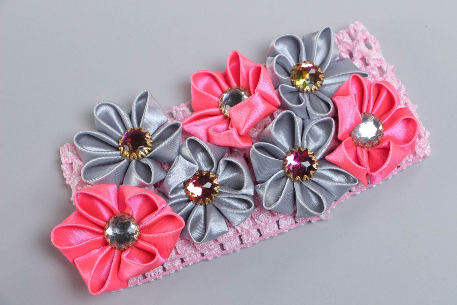 Handmade Haarband mit Blume Kanzashi Technik in Rosa Kopfschmuck Haarschmuck foto 2