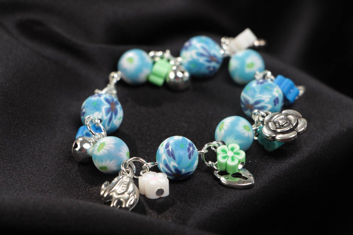 Beautiful handmade designer children's polymer clay bracelet with charms photo 1