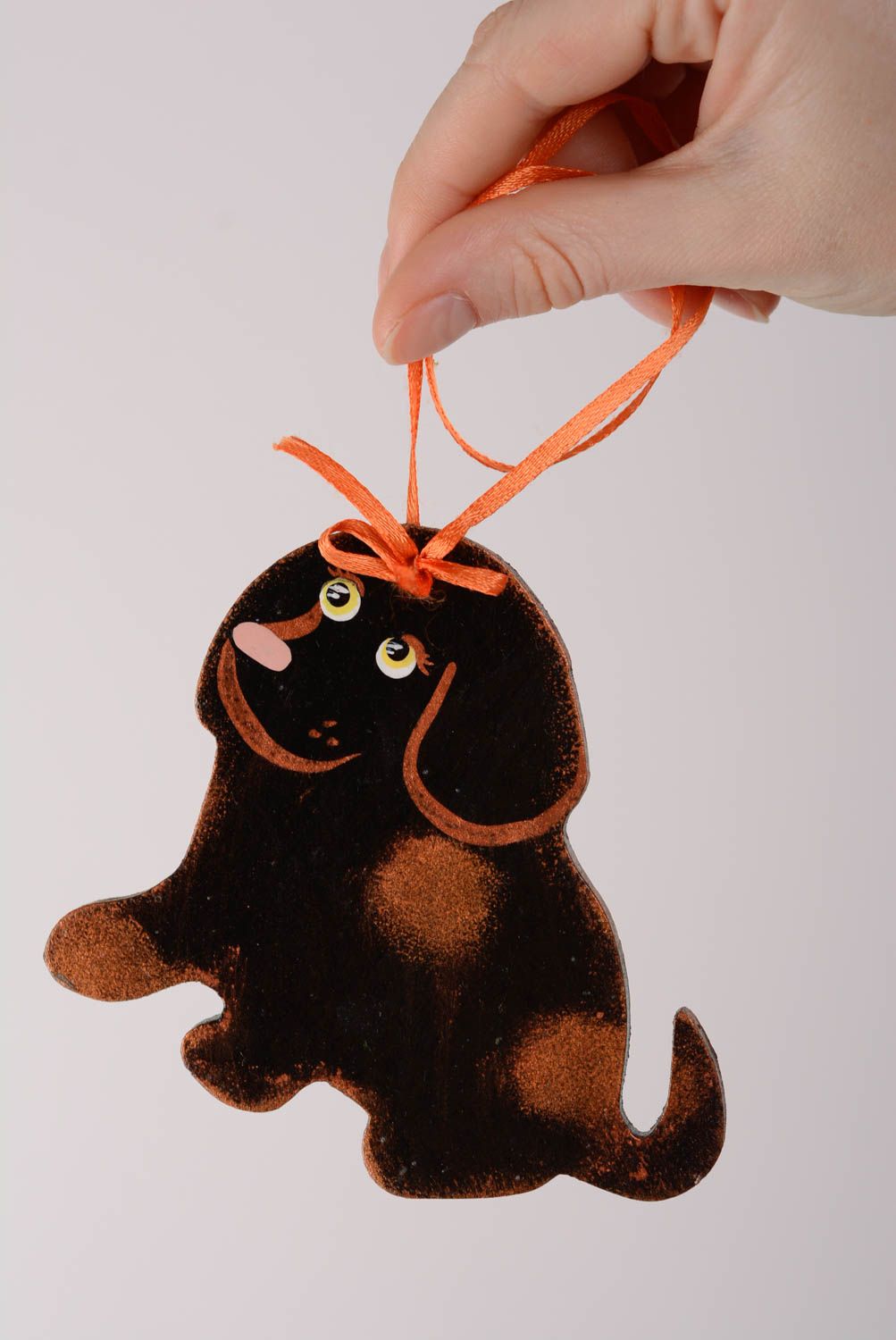 Beautiful handmade interior pendant painted with acrylics in the shape of chocolate dog photo 5