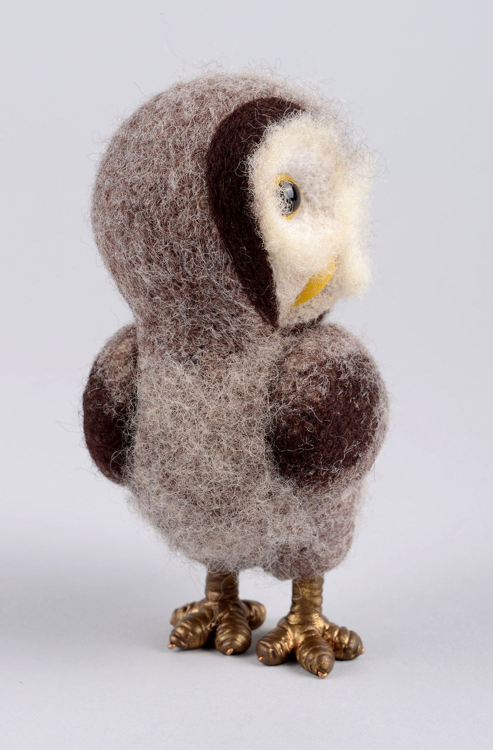 Peluche décorative Jouet en laine fait main Hibou gris feutrage Cadeau enfant photo 2