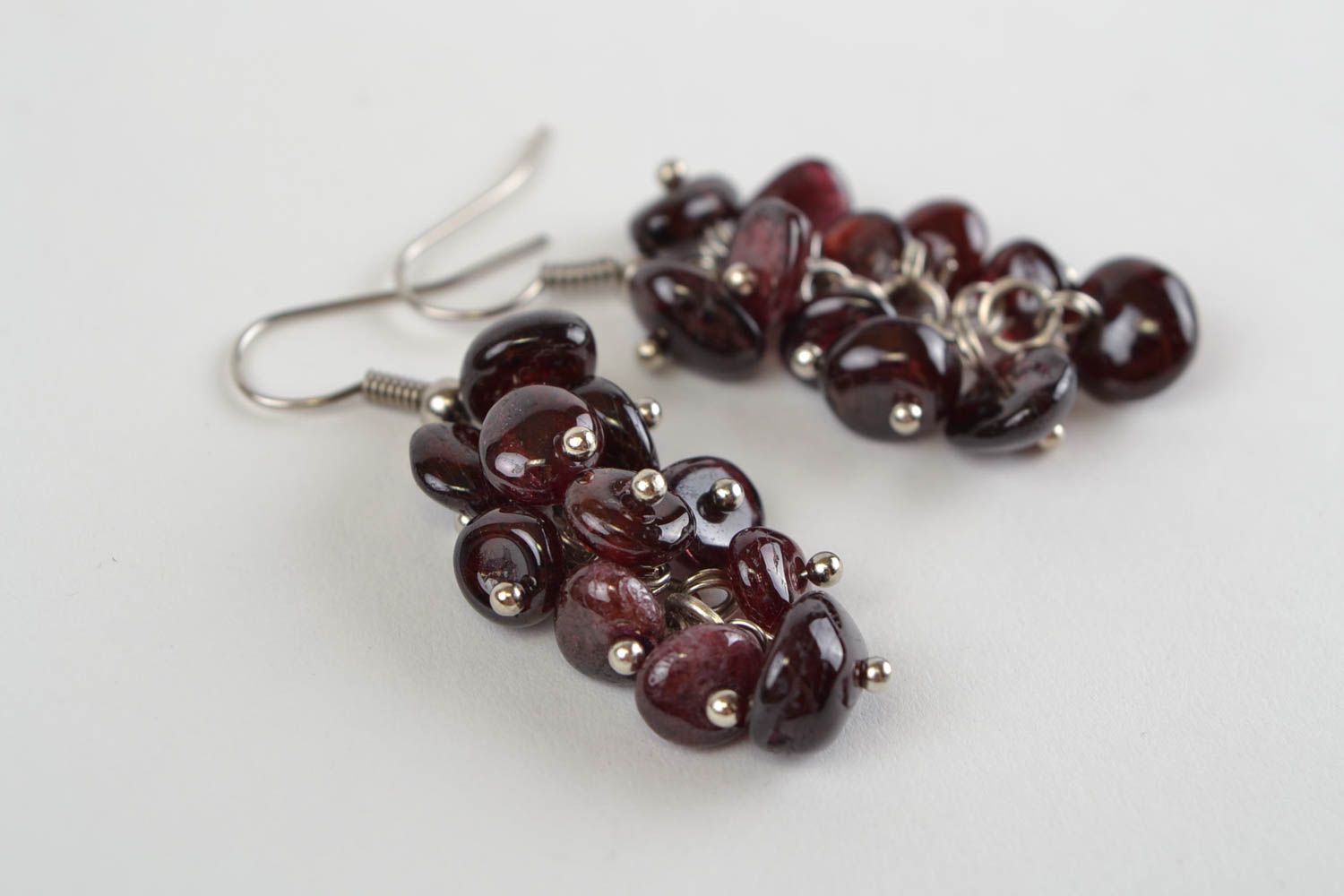 Earrings with charms made of natural stones handmade brown accessory photo 5