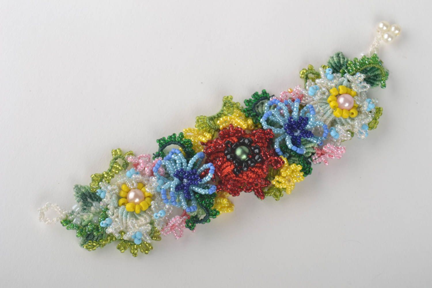 Seed beaded handmade macrame bracelet unique textile accessory for women photo 2