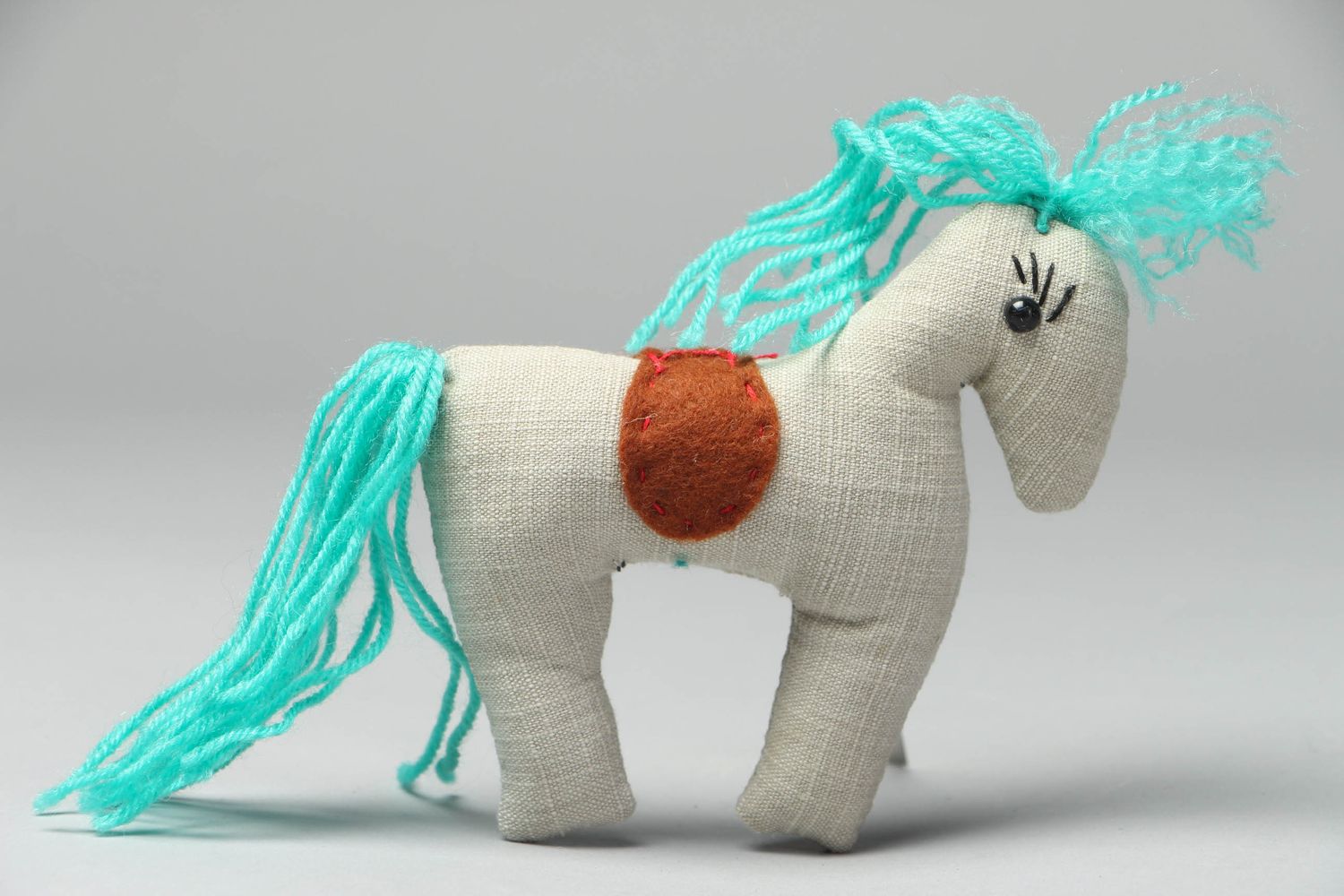 Handmade soft toy for kids Horse with Blue Mane photo 1