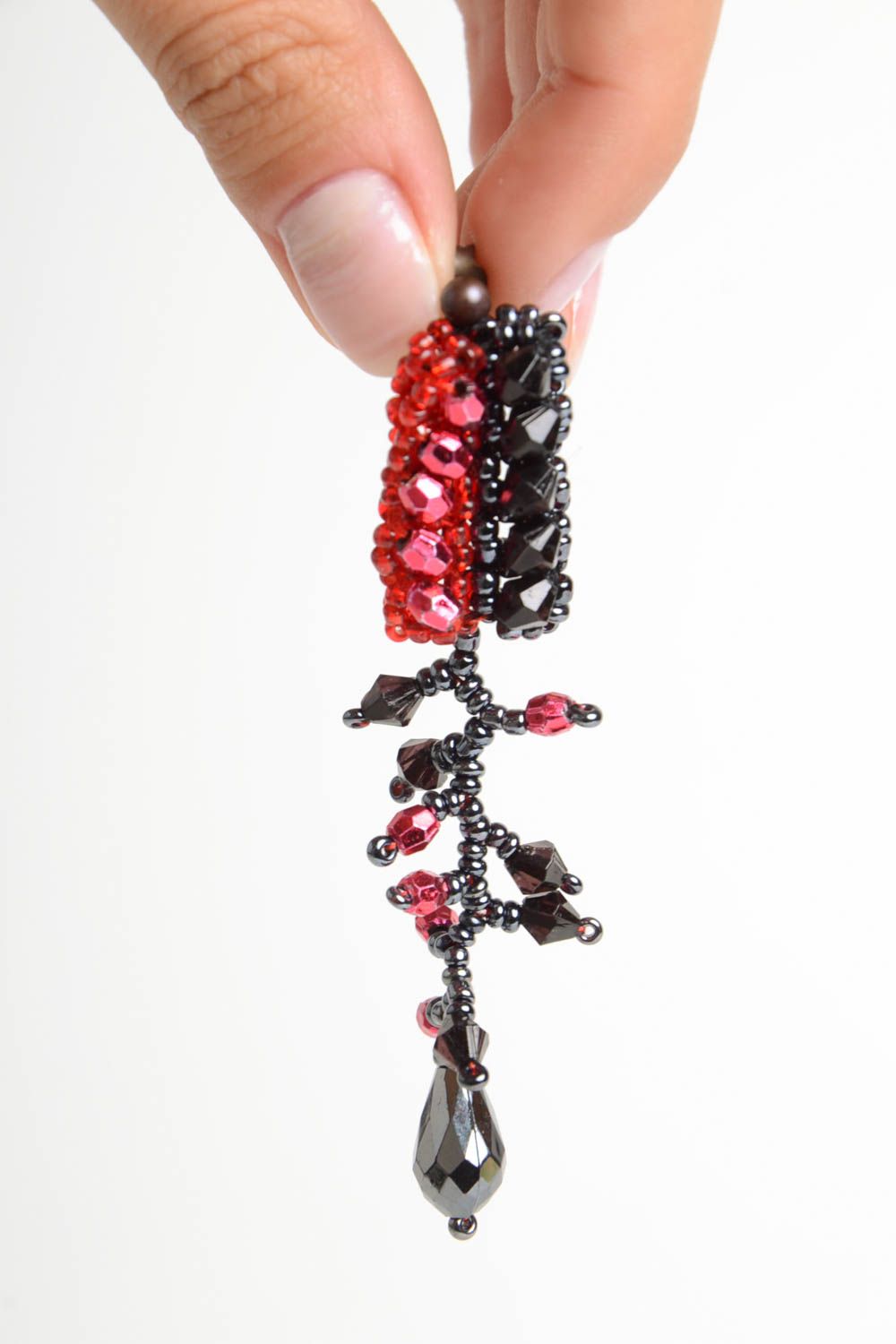 Red and black beaded earrings handmade stylish accessories female earrings photo 2