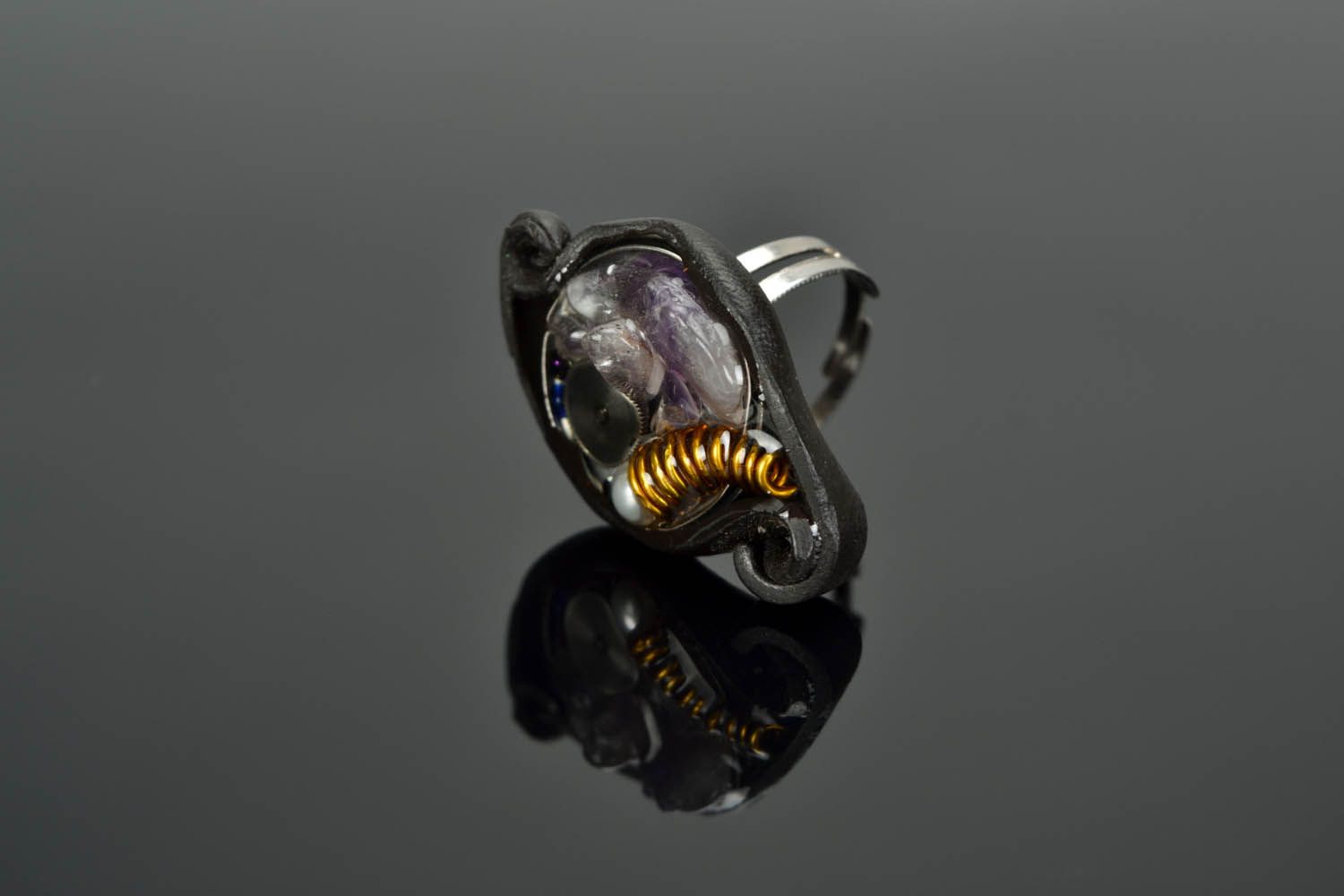 Polymer clay ring with amethyst Magic Seal Ring photo 1