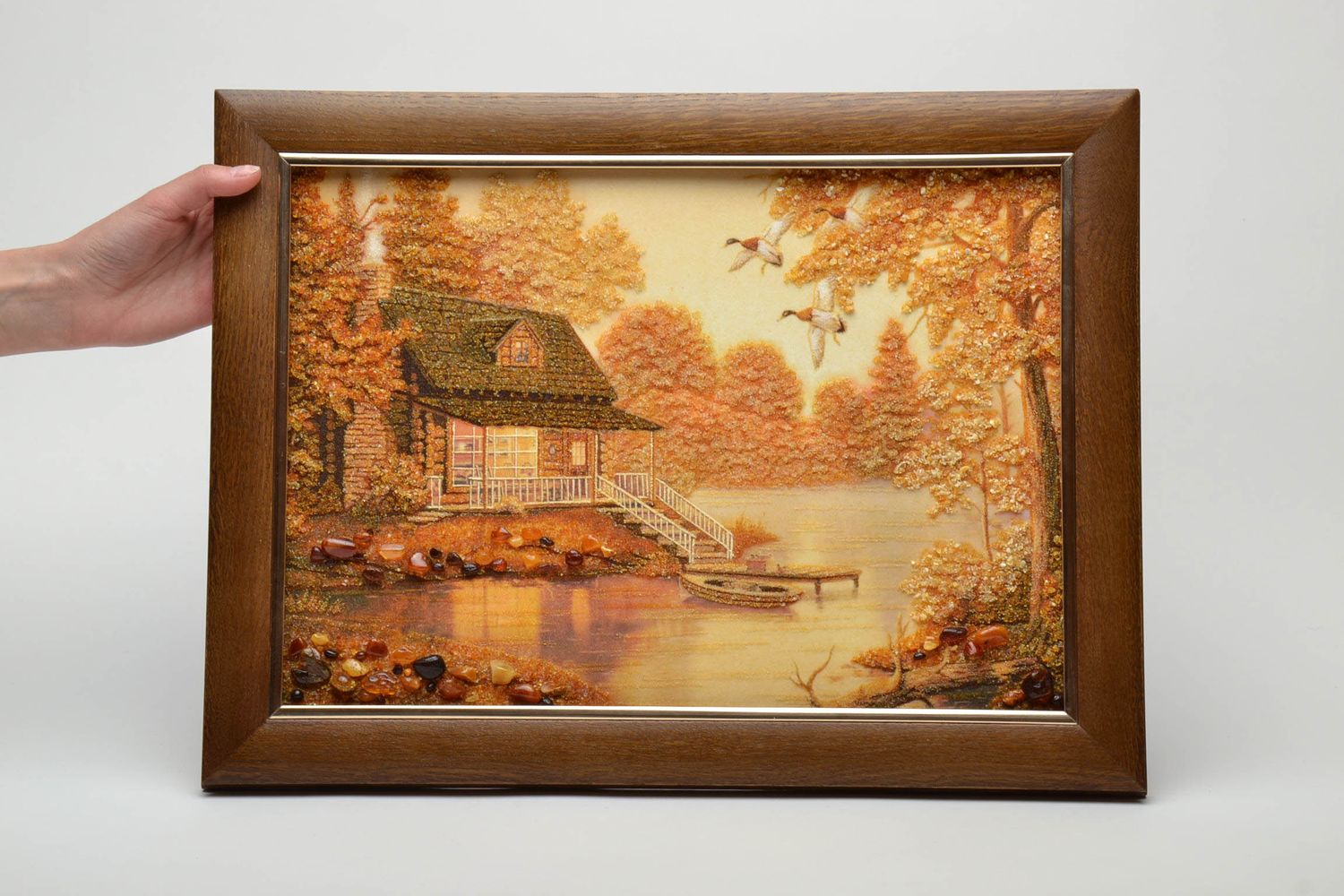 Tableau en ambre paysage imprimé encadré en bois fait main cadeau original photo 5