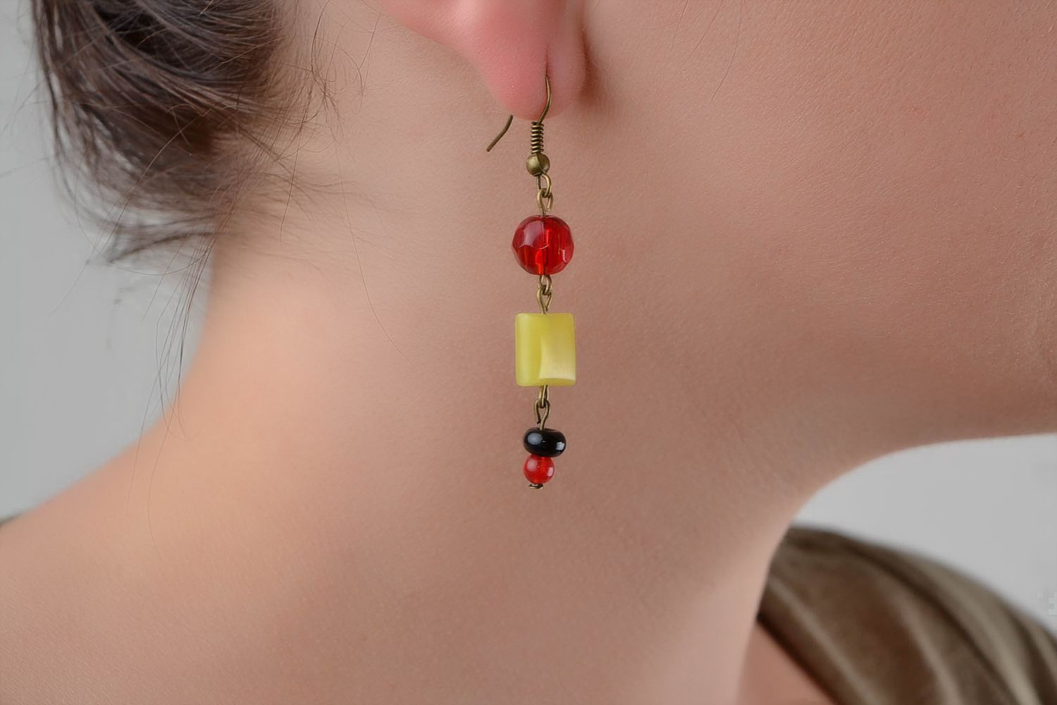 Handmade designer long natural stone colorful dangling earrings  photo 2